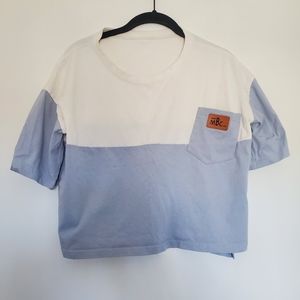 SHEIN cropped tshirt white blue colorblock medium